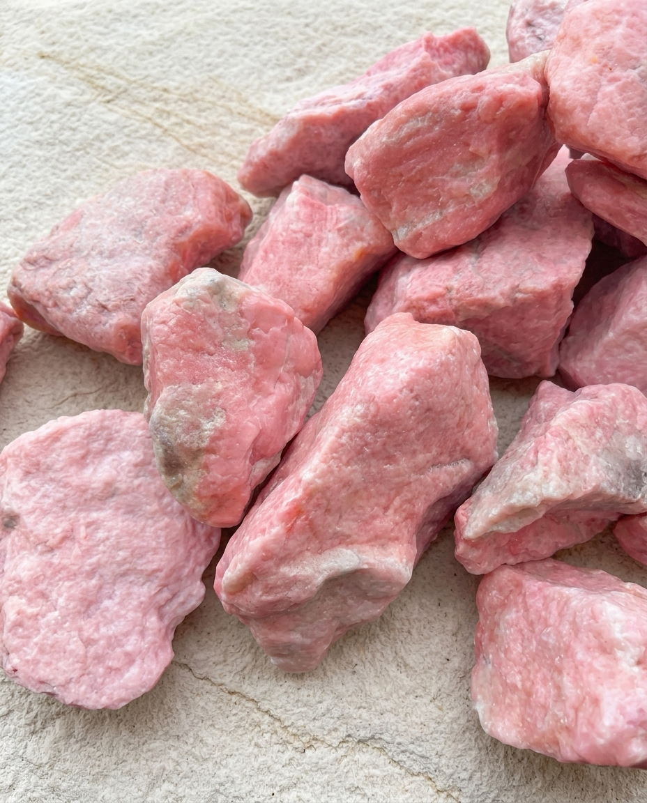 Raw opaque pink opal earthen stones on natural rock, matte terracotta texture wabi-sabi interior styling and soothing aesthetic room decor, STILLMANTLE⁠